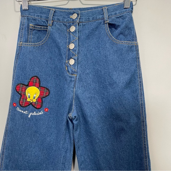 Vintage Looney Tunes High Rise Flared Girl Jeans Size 10 Tweedy Bird - Picture 2 of 16
